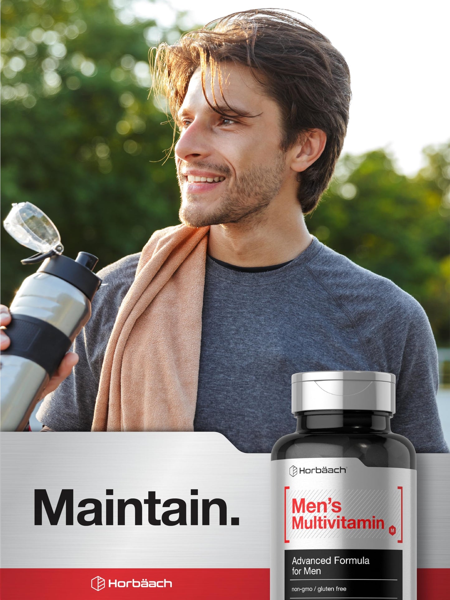 Horbäach Mens Multivitamin 60 Caplets – Advanced Formula with Vitamin C, D, Magnesium | Non-GMO & Gluten Free