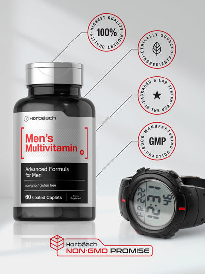 Horbäach Mens Multivitamin 60 Caplets – Advanced Formula with Vitamin C, D, Magnesium | Non-GMO & Gluten Free