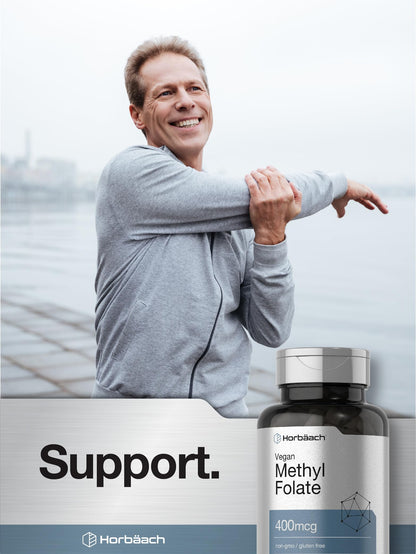 Horbäach Methyl Folate 400 mcg | 150 Vegan Capsules | Non-GMO, Gluten Free | Dietary Supplement