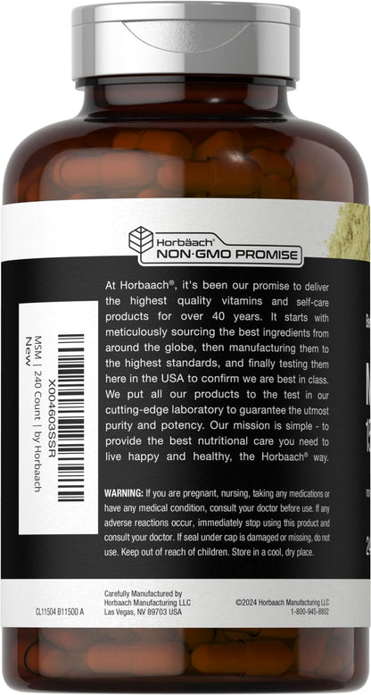Horbäach MSM Capsules 1500mg – 240 Count | Non-GMO, Gluten Free | Berkshire Labs