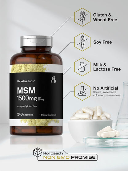 Horbäach MSM Capsules 1500mg – 240 Count | Non-GMO, Gluten Free | Berkshire Labs