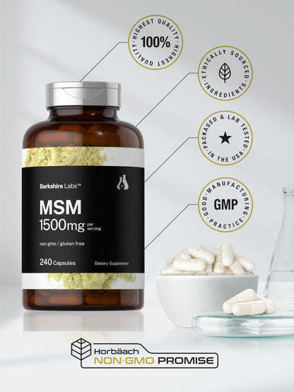 Horbäach MSM Capsules 1500mg – 240 Count | Non-GMO, Gluten Free | Berkshire Labs