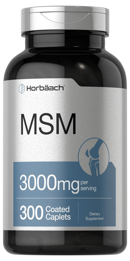 Horbaach MSM 3000mg Supplement – 300 Coated Caplets | MSM with Calcium, Vegetarian, Non-GMO, Gluten Free