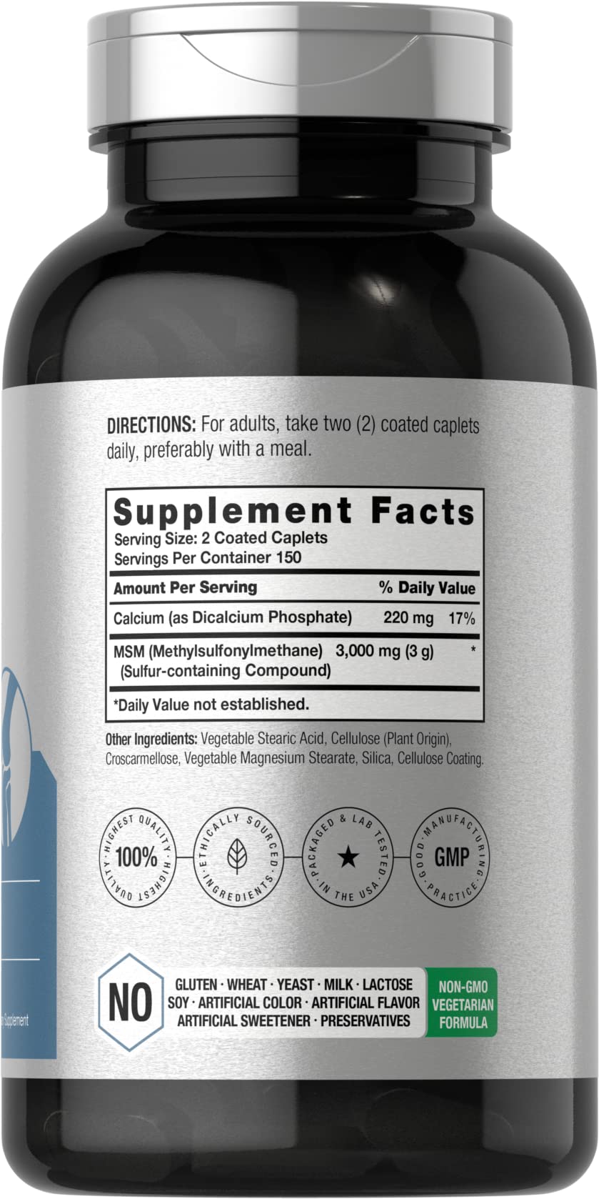 Horbaach MSM 3000mg Supplement – 300 Coated Caplets | MSM with Calcium, Vegetarian, Non-GMO, Gluten Free
