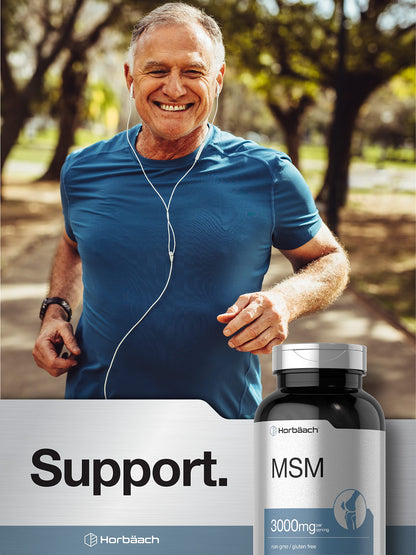 Horbaach MSM 3000mg Supplement – 300 Coated Caplets | MSM with Calcium, Vegetarian, Non-GMO, Gluten Free