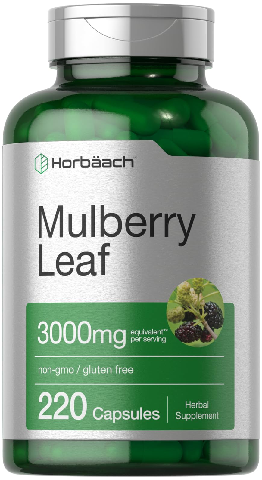 Horbäach Mulberry Leaf Extract Capsules 3000mg - 220 Count | Non-GMO, Gluten Free