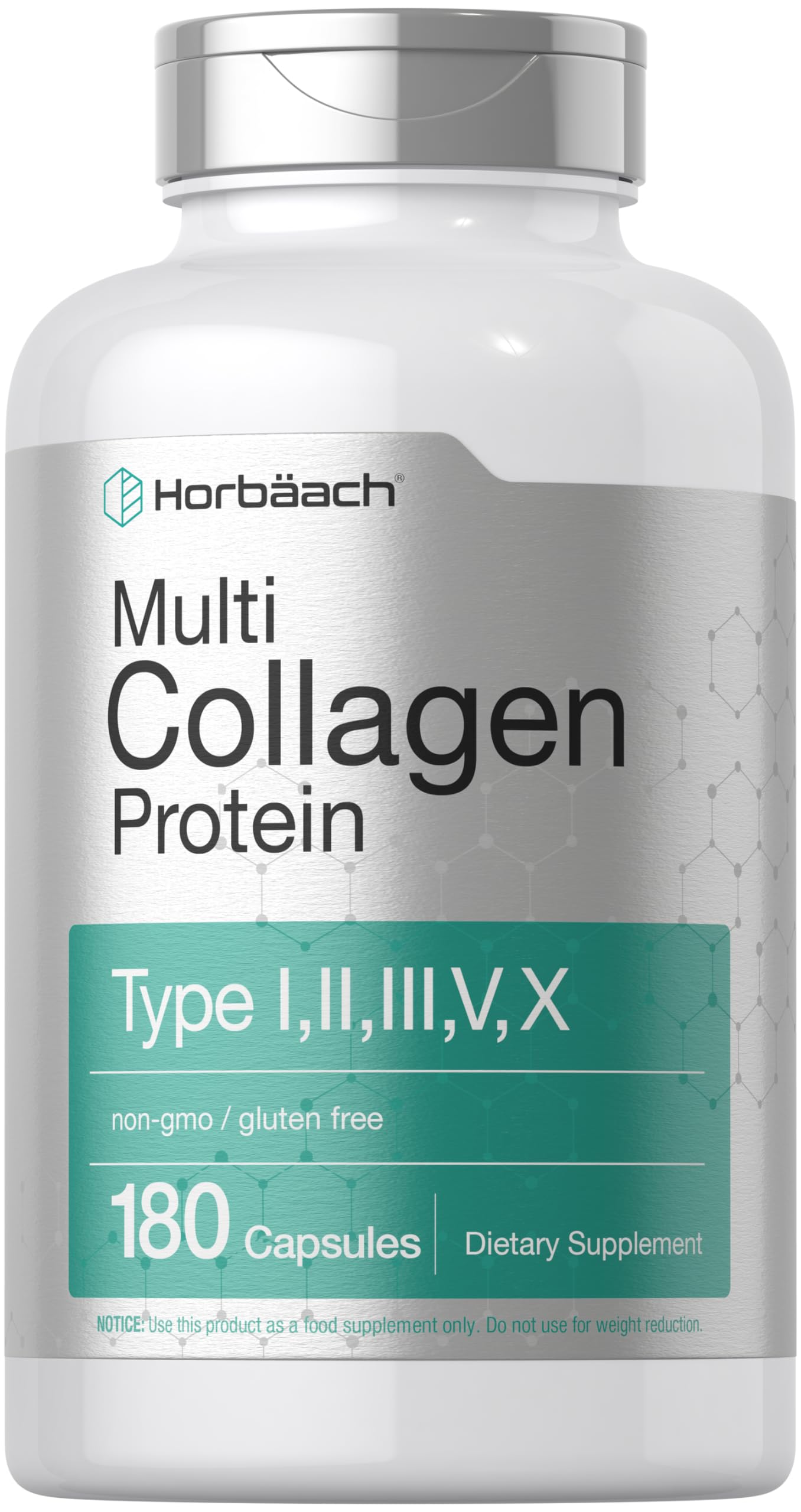 Horbäach Multi Collagen Protein 2000 mg – 180 Capsules | Hydrolyzed Collagen Types I, II, III, V, X | Keto & Paleo Friendly, Non-GMO, Gluten Free