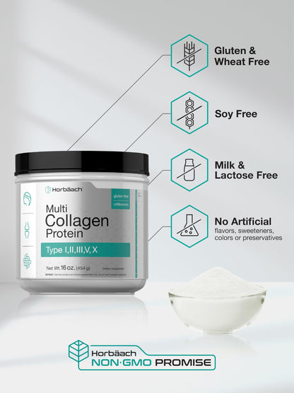 Horbäach Multi Collagen Protein Powder 16 oz | Type I–X | Unflavored | Non-GMO, Gluten Free