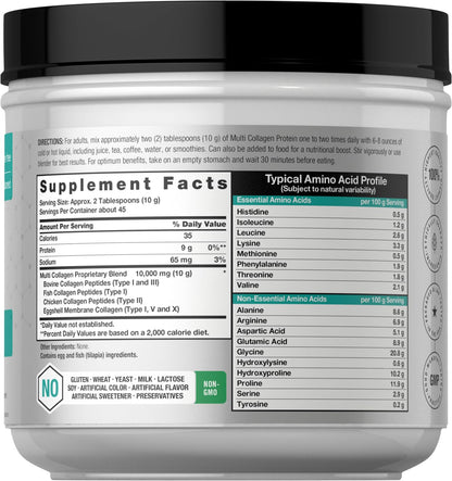 Horbäach Multi Collagen Protein Powder 16 oz | Type I–X | Unflavored | Non-GMO, Gluten Free