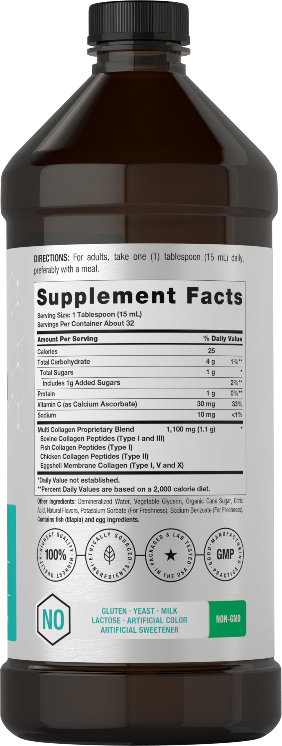 Horbaach Multi Collagen Protein – 16 fl oz Fruit Flavor, Liquid Collagen Peptides (Type I–X), Non-GMO & Gluten Free