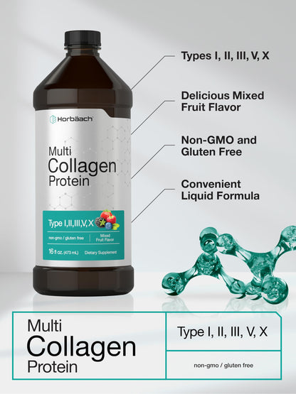 Horbaach Multi Collagen Protein – 16 fl oz Fruit Flavor, Liquid Collagen Peptides (Type I–X), Non-GMO & Gluten Free