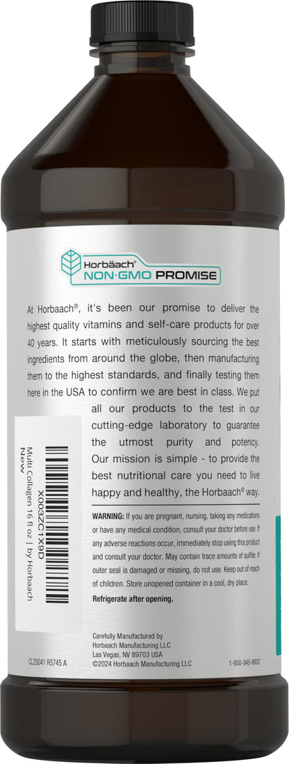 Horbaach Multi Collagen Protein – 16 fl oz Fruit Flavor, Liquid Collagen Peptides (Type I–X), Non-GMO & Gluten Free