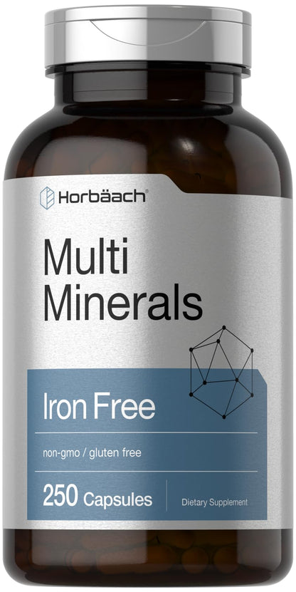 Horbäach Multi Minerals Supplement – 250 Capsules, Iron Free, Non-GMO & Gluten Free
