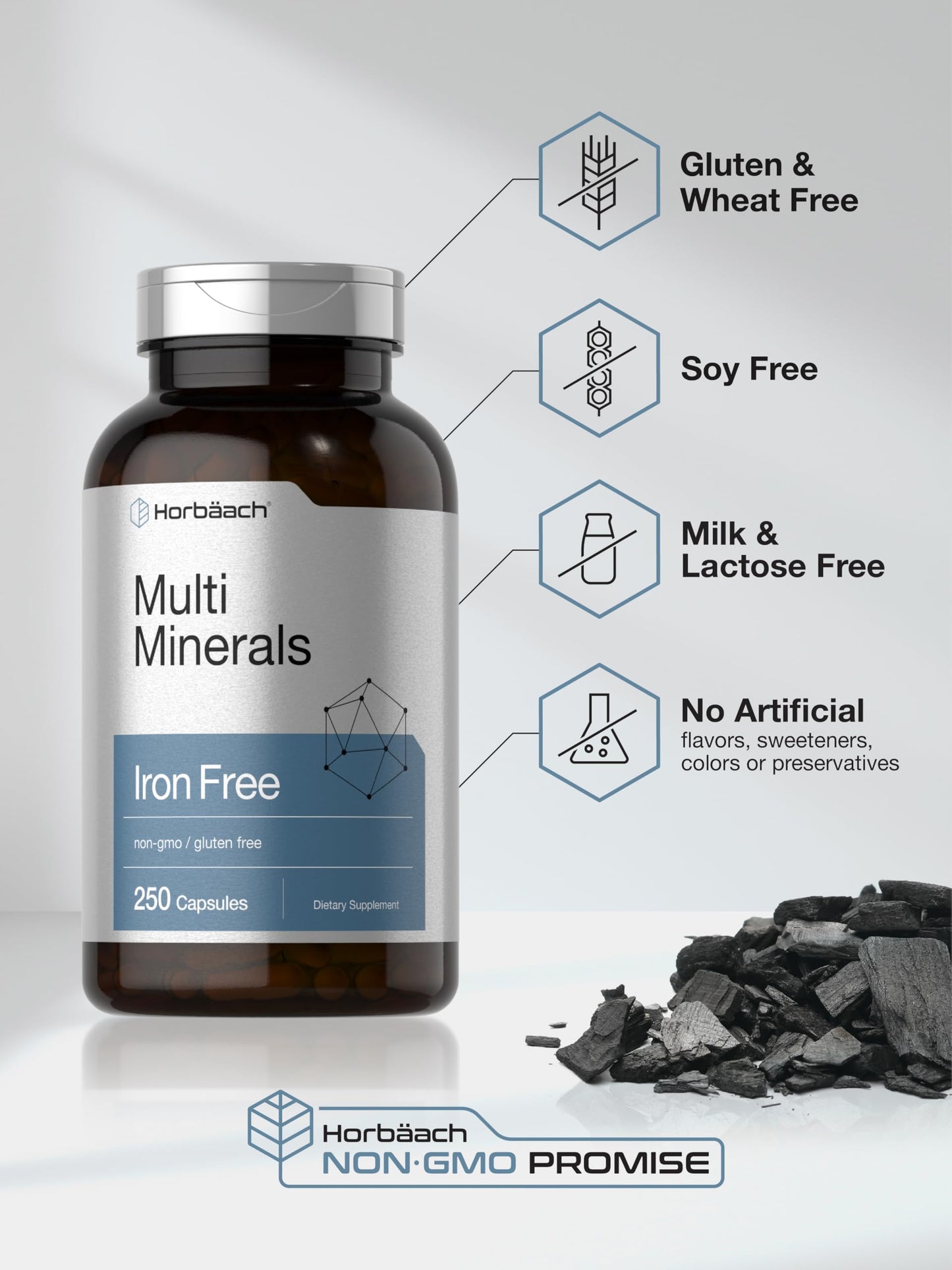 Horbäach Multi Minerals Supplement – 250 Capsules, Iron Free, Non-GMO & Gluten Free