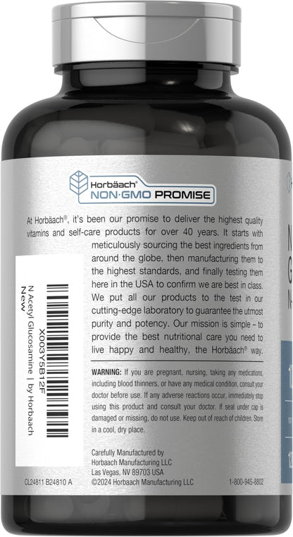Horbaach N-Acetyl Glucosamine 1000 mg - 120 Capsules | NAG Supplement - Non-GMO & Gluten Free