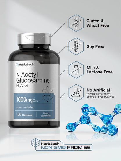 Horbaach N-Acetyl Glucosamine 1000 mg - 120 Capsules | NAG Supplement - Non-GMO & Gluten Free