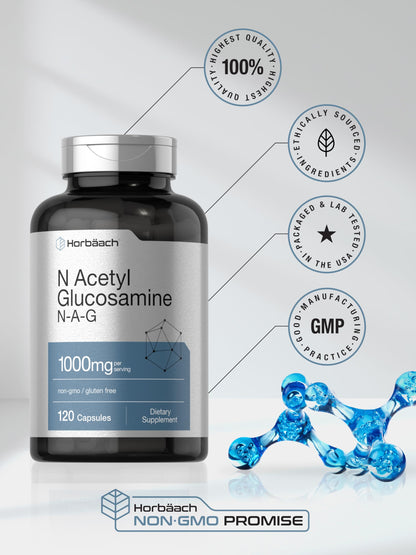 Horbaach N-Acetyl Glucosamine 1000 mg - 120 Capsules | NAG Supplement - Non-GMO & Gluten Free