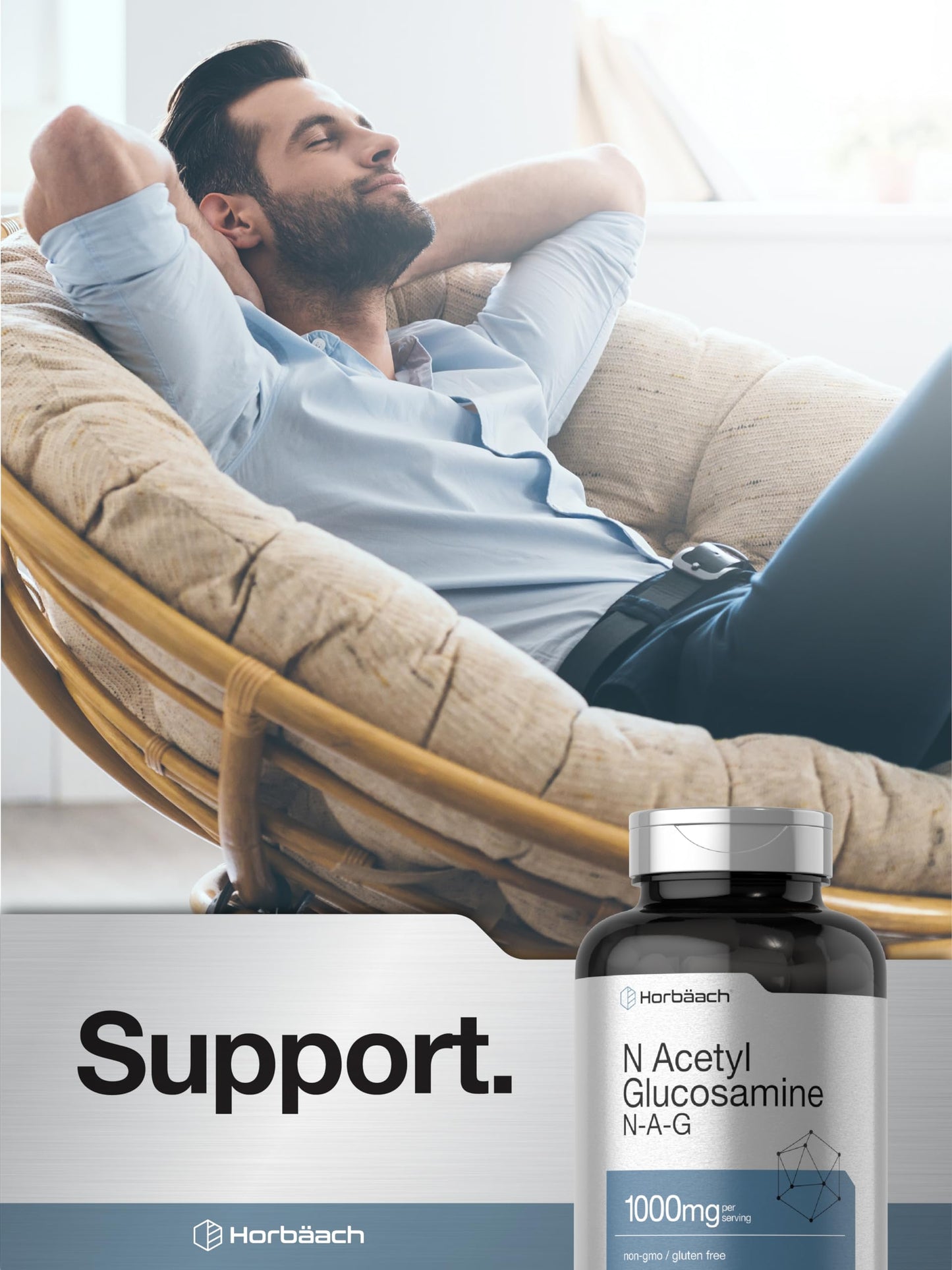 Horbaach N-Acetyl Glucosamine 1000 mg - 120 Capsules | NAG Supplement - Non-GMO & Gluten Free