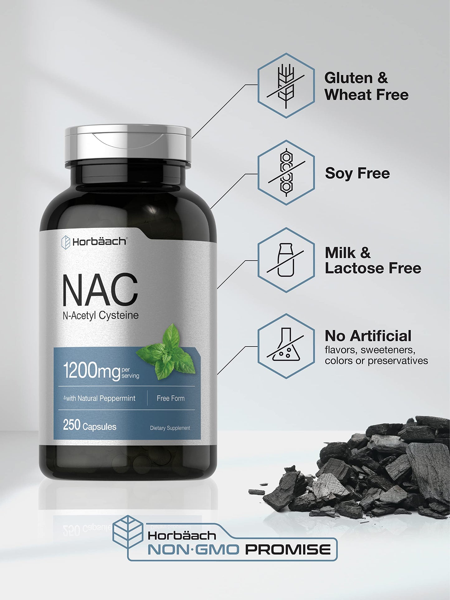 Horbäach NAC N-Acetyl Cysteine 1200mg | 250 Powder Capsules | Peppermint | Non-GMO, Gluten Free