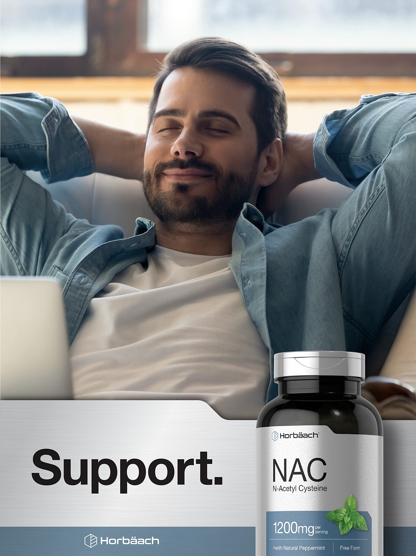 Horbäach NAC N-Acetyl Cysteine 1200mg | 250 Powder Capsules | Peppermint | Non-GMO, Gluten Free
