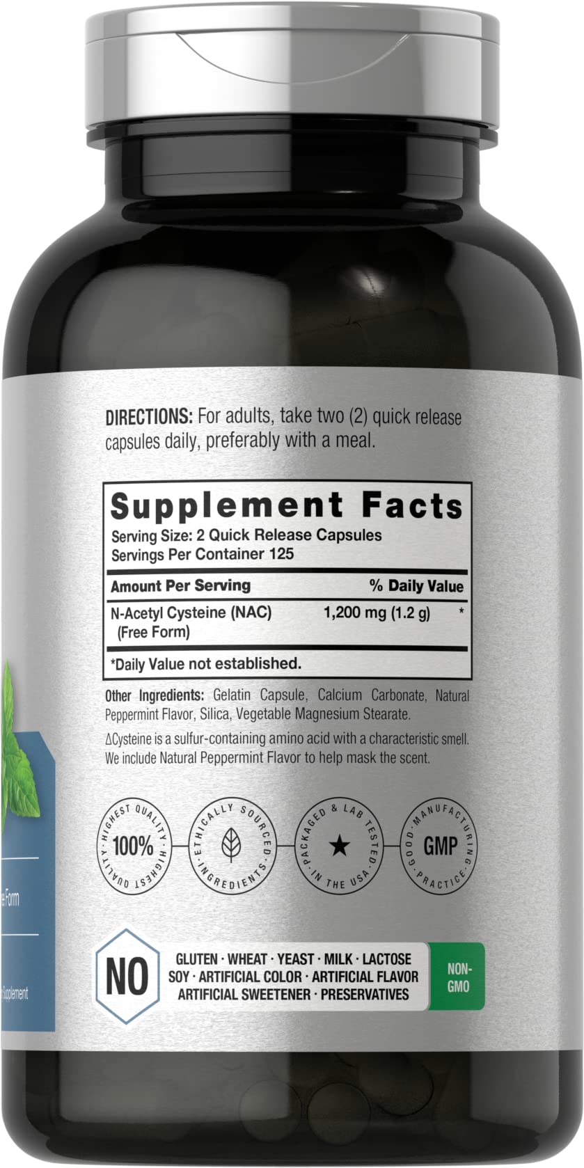 Horbäach NAC N-Acetyl Cysteine 1200mg | 250 Powder Capsules | Peppermint | Non-GMO, Gluten Free