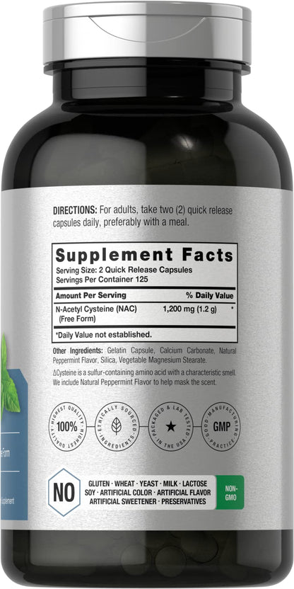 Horbäach NAC N-Acetyl Cysteine 1200mg | 250 Powder Capsules | Peppermint | Non-GMO, Gluten Free
