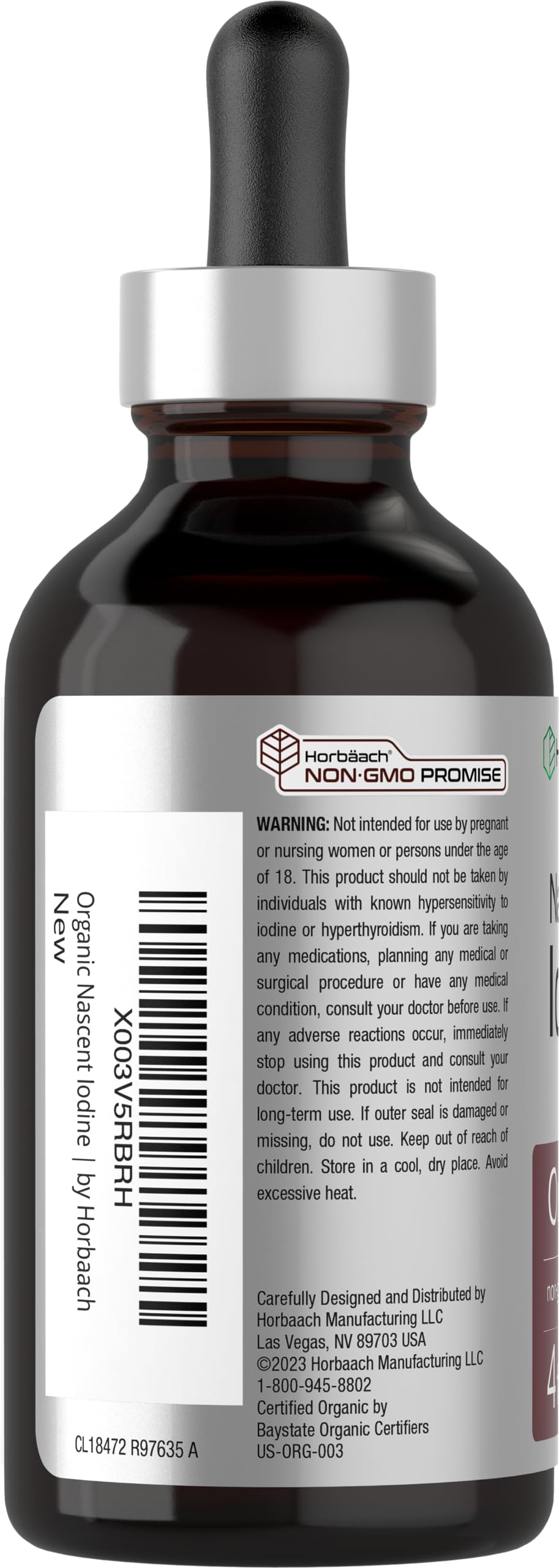Horbaach Nascent Iodine Drops - 4 Fl Oz Organic Liquid Tincture, Potassium Iodide | Vegan, Non-GMO, Gluten Free