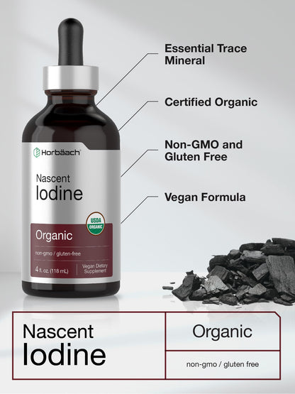 Horbaach Nascent Iodine Drops - 4 Fl Oz Organic Liquid Tincture, Potassium Iodide | Vegan, Non-GMO, Gluten Free