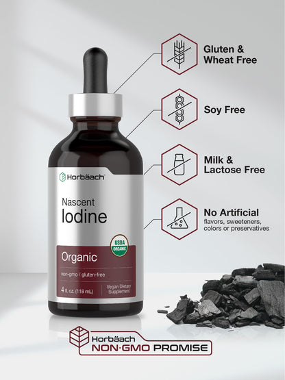 Horbaach Nascent Iodine Drops - 4 Fl Oz Organic Liquid Tincture, Potassium Iodide | Vegan, Non-GMO, Gluten Free