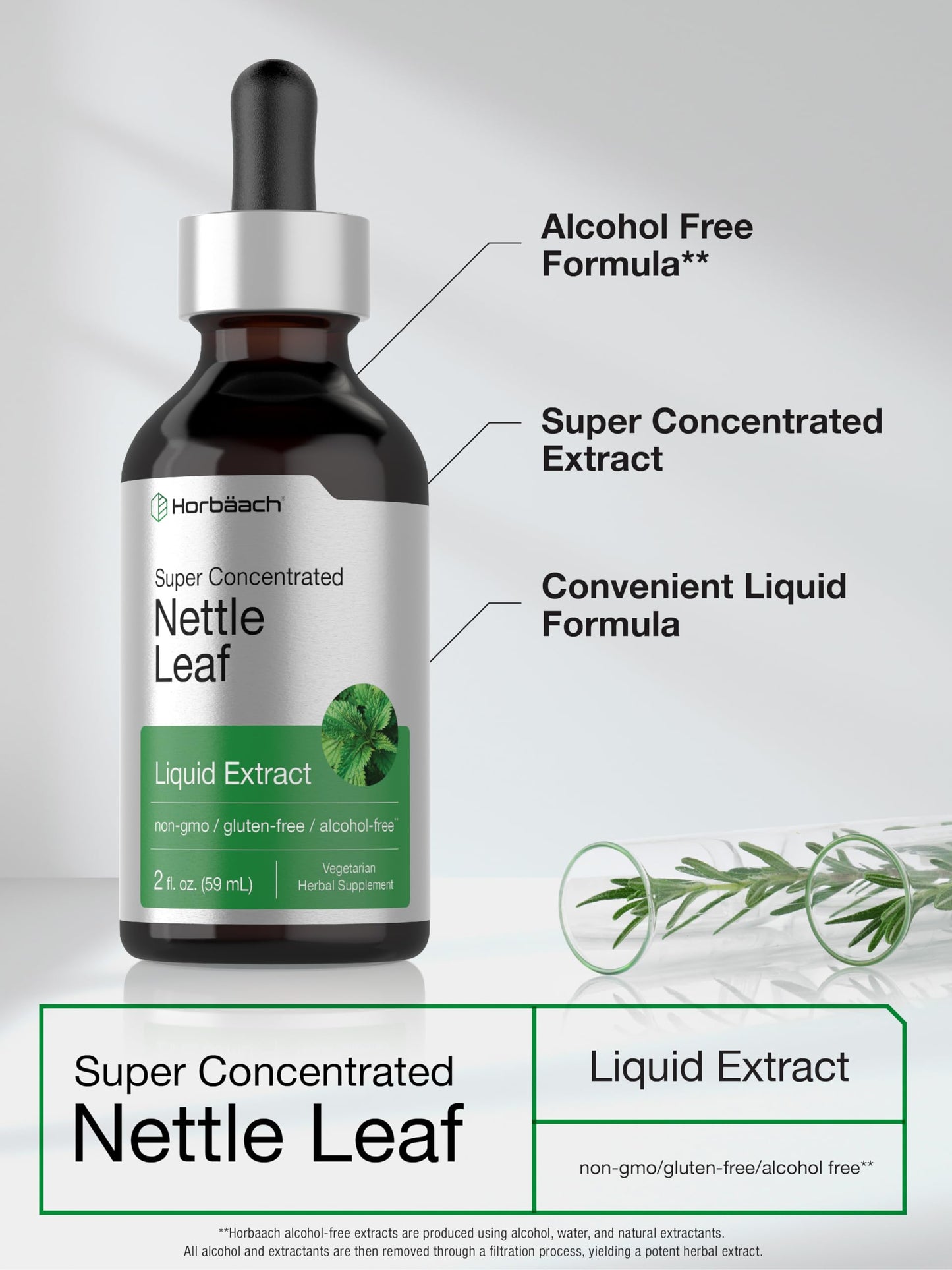 Horbäach Nettle Leaf Extract Drops – 2 oz, Alcohol-Free, Non-GMO