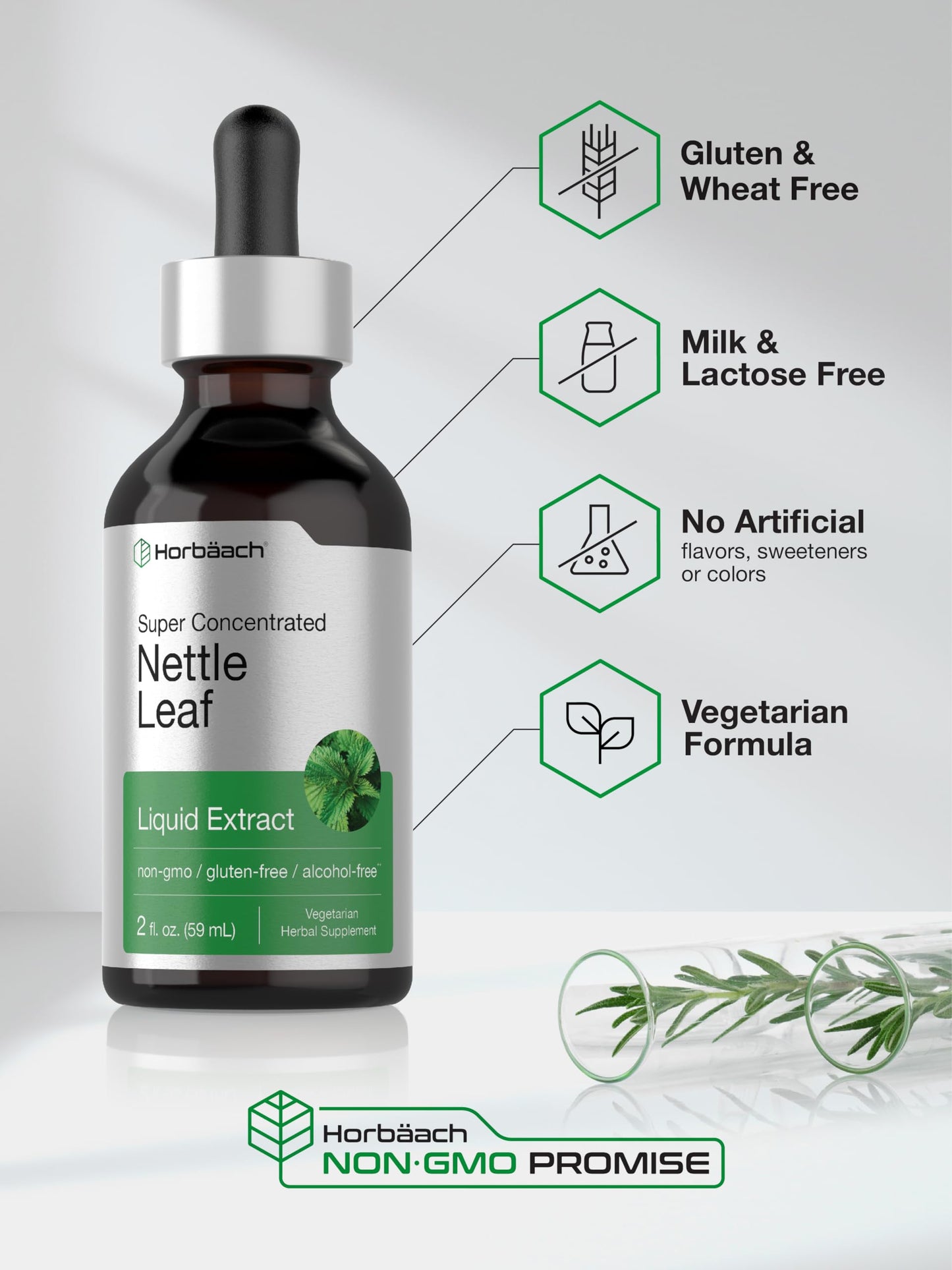 Horbäach Nettle Leaf Extract Drops – 2 oz, Alcohol-Free, Non-GMO