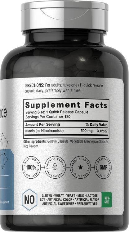 Horbäach Nicotinamide 500mg – 180 Capsules | Flush Free Niacinamide | Non-GMO & Gluten Free Vitamin