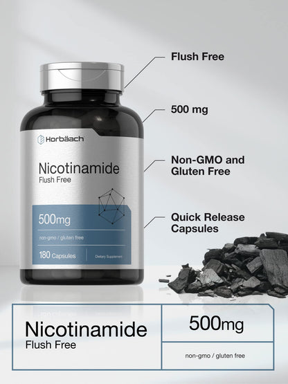 Horbäach Nicotinamide 500mg – 180 Capsules | Flush Free Niacinamide | Non-GMO & Gluten Free Vitamin