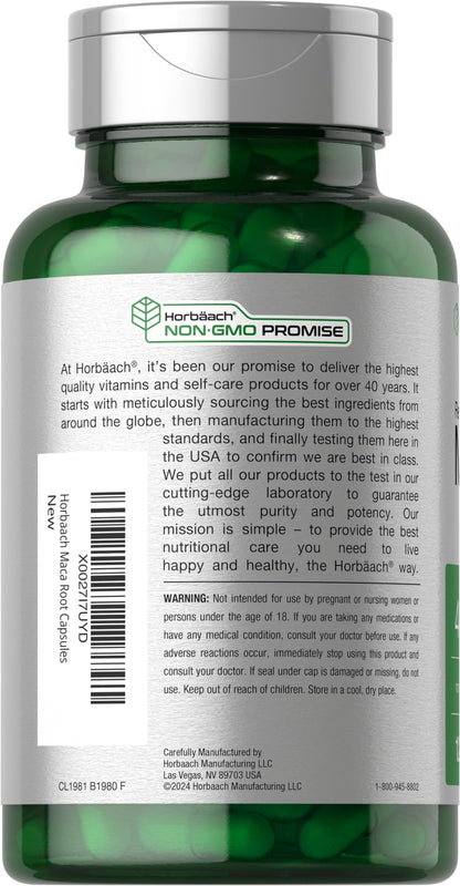 Horbäach Maca Root Capsules for Men and Women | 120 Pills | High Potency Extract | Non-GMO and Gluten Free Formula (Pack of 2)