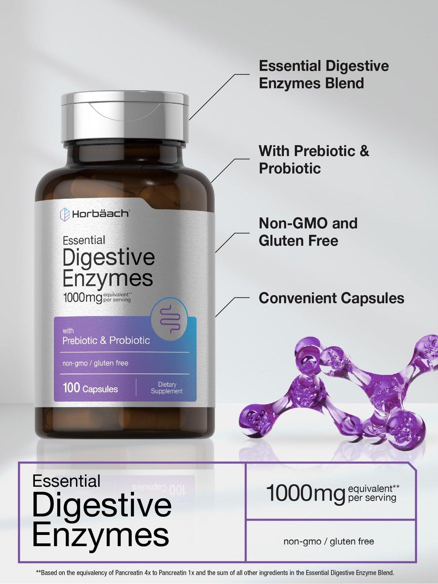 Horbäach Essential Digestive Enzymes – 100 Capsules | Non-GMO & Gluten Free