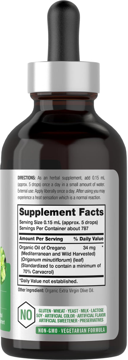 Horbäach Organic Oil of Oregano Drops 4 fl oz – Vegan, Non-GMO, Gluten Free