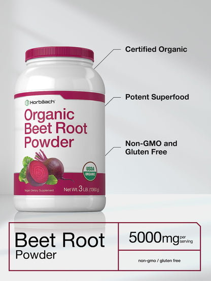 Horbäach Organic Beet Root Powder | 3lb Bulk Supplement | Raw Superfood | Vegan, Non-GMO, and Gluten Free Formula