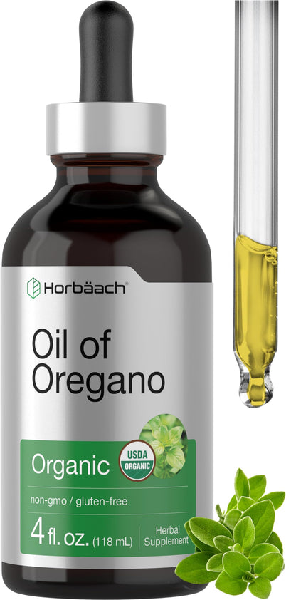 Horbäach Organic Oil of Oregano Drops 4 fl oz – Vegan, Non-GMO, Gluten Free