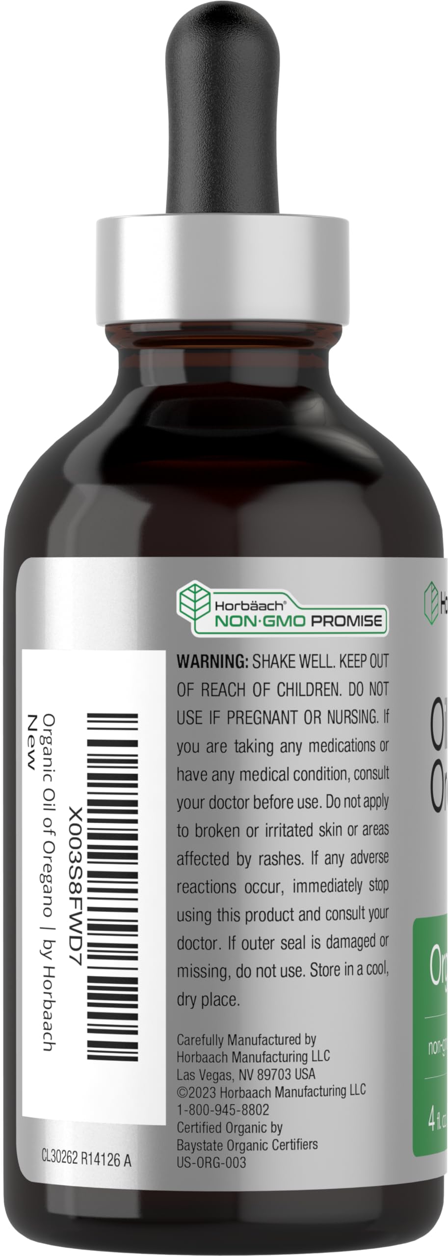 Horbäach Organic Oil of Oregano Drops 4 fl oz – Vegan, Non-GMO, Gluten Free