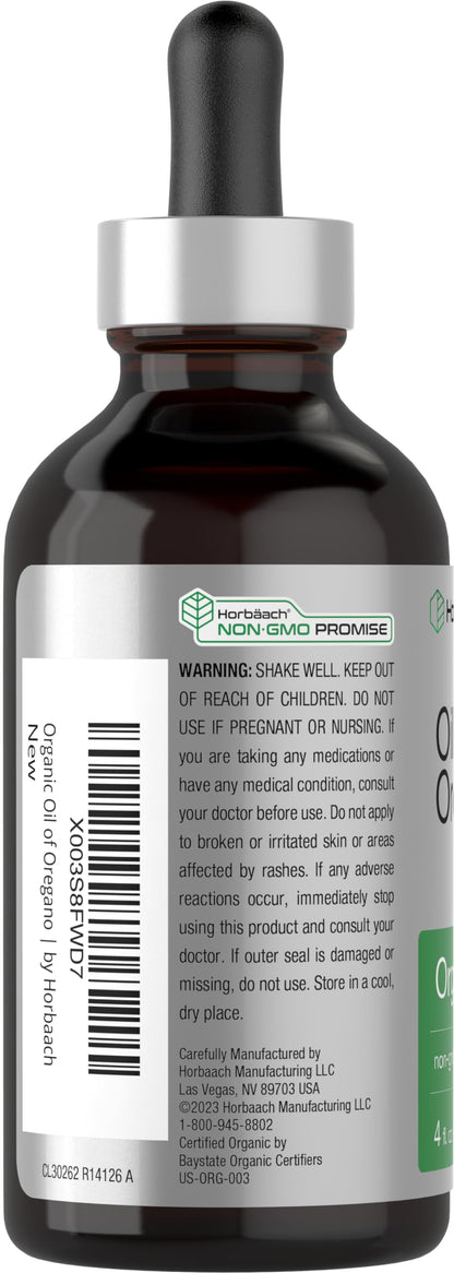 Horbäach Organic Oil of Oregano Drops 4 fl oz – Vegan, Non-GMO, Gluten Free