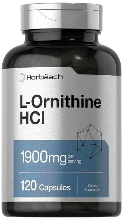 Horbäach L-Ornithine HCl 1900 mg | 120 Caps | Non-GMO & Gluten Free