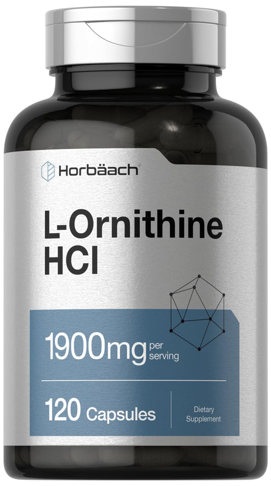 Horbäach L-Ornithine HCl 1900 mg | 120 Caps | Non-GMO & Gluten Free BritishVita | Premium UK Vitamins & Wellness Supplements