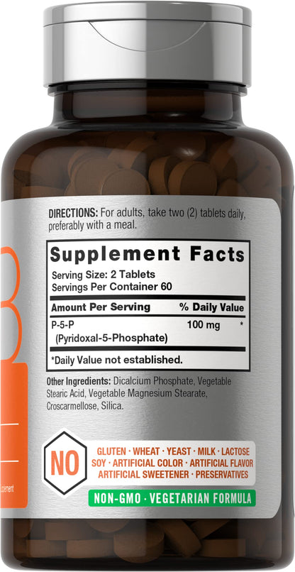 Horbäach P5P Activated Vitamin B6 100mg | 120 Tablets | Vegetarian, Non-GMO, Gluten Free | Pyridoxal 5 Phosphate
