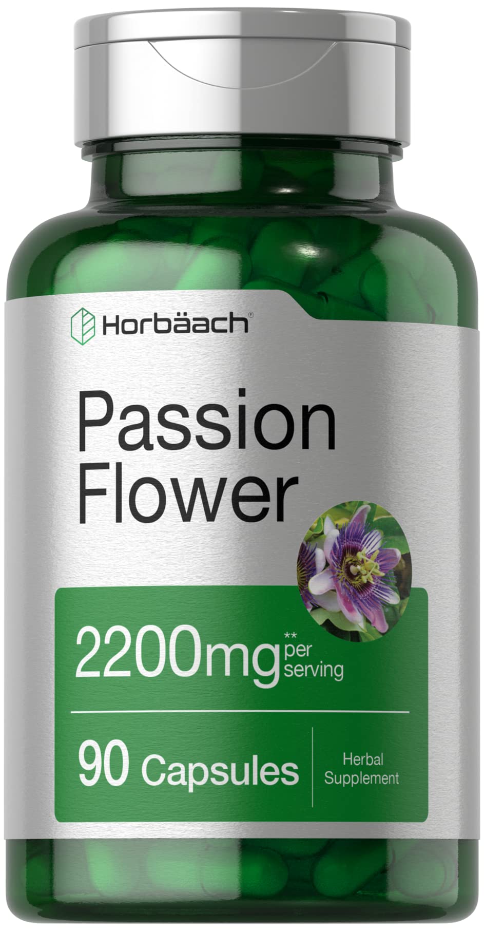 Horbäach Passion Flower Capsules - 2200mg, 90 Count, Non-GMO & Gluten Free