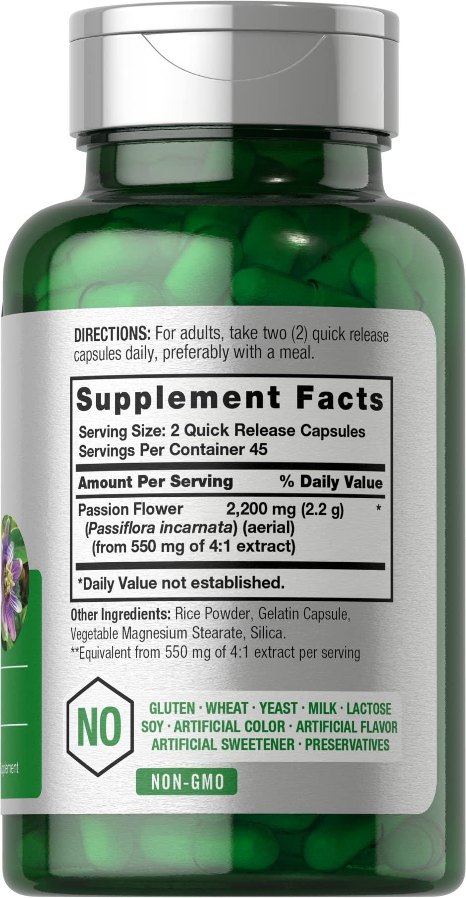 Horbäach Passion Flower Capsules - 2200mg, 90 Count, Non-GMO & Gluten Free