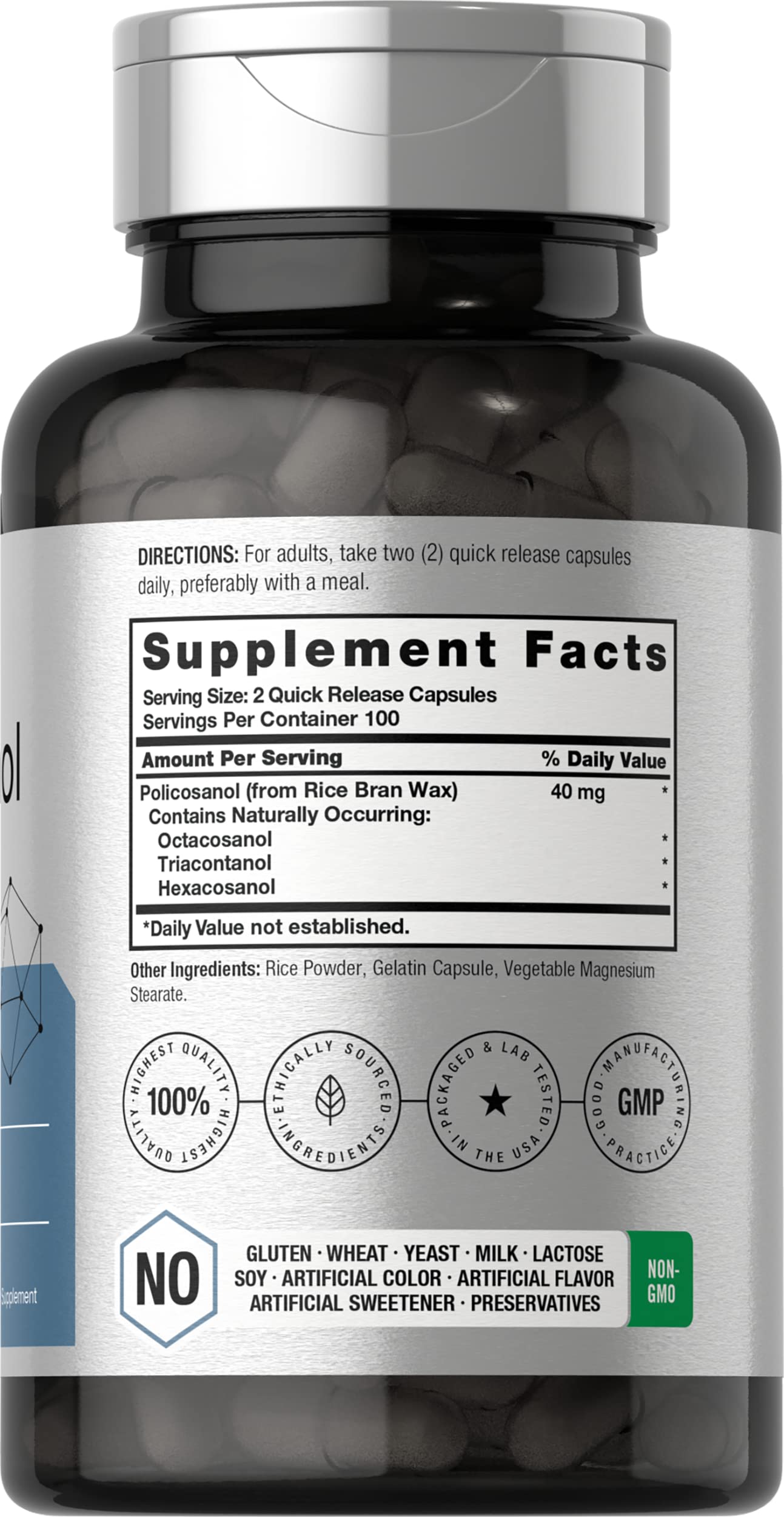 Horbäach Policosanol 40mg | 200 Capsules | Non-GMO & Gluten Free Supplement