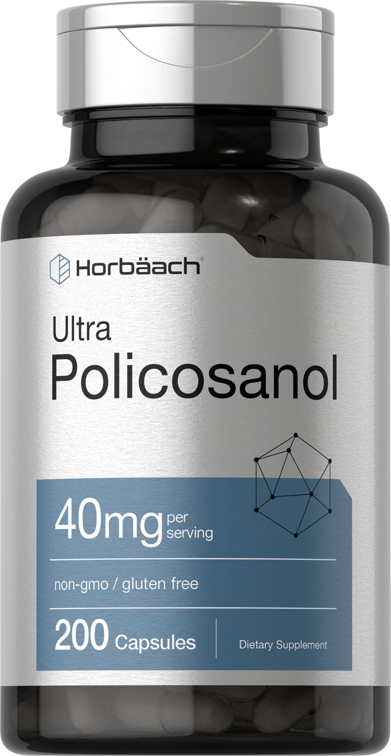 Horbäach Policosanol 40mg | 200 Capsules | Non-GMO & Gluten Free Supplement