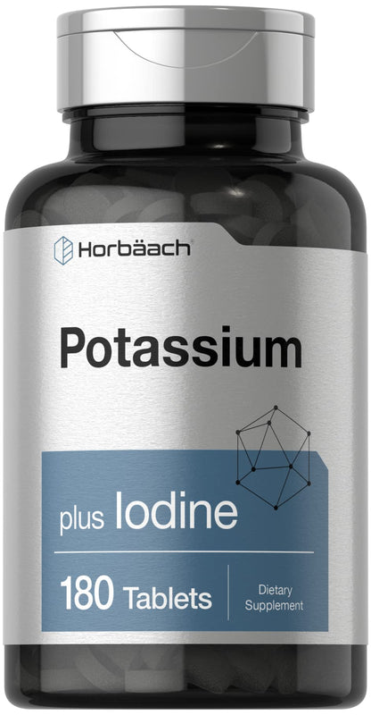 Horbäach Potassium Chloride Supplement | Plus Iodine | 180 Vegetarian Tablets | Non-GMO & Gluten Free
