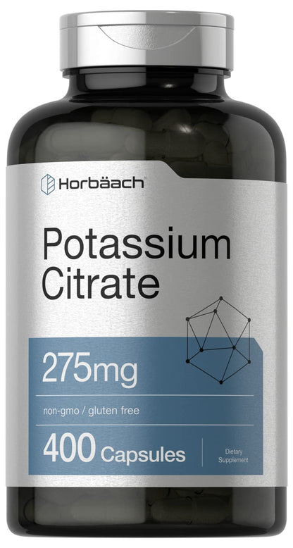 Horbäach Potassium Citrate 275 mg | 400 Capsules | Non-GMO, Gluten Free