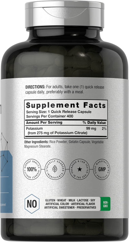 Horbäach Potassium Citrate 275 mg | 400 Capsules | Non-GMO, Gluten Free